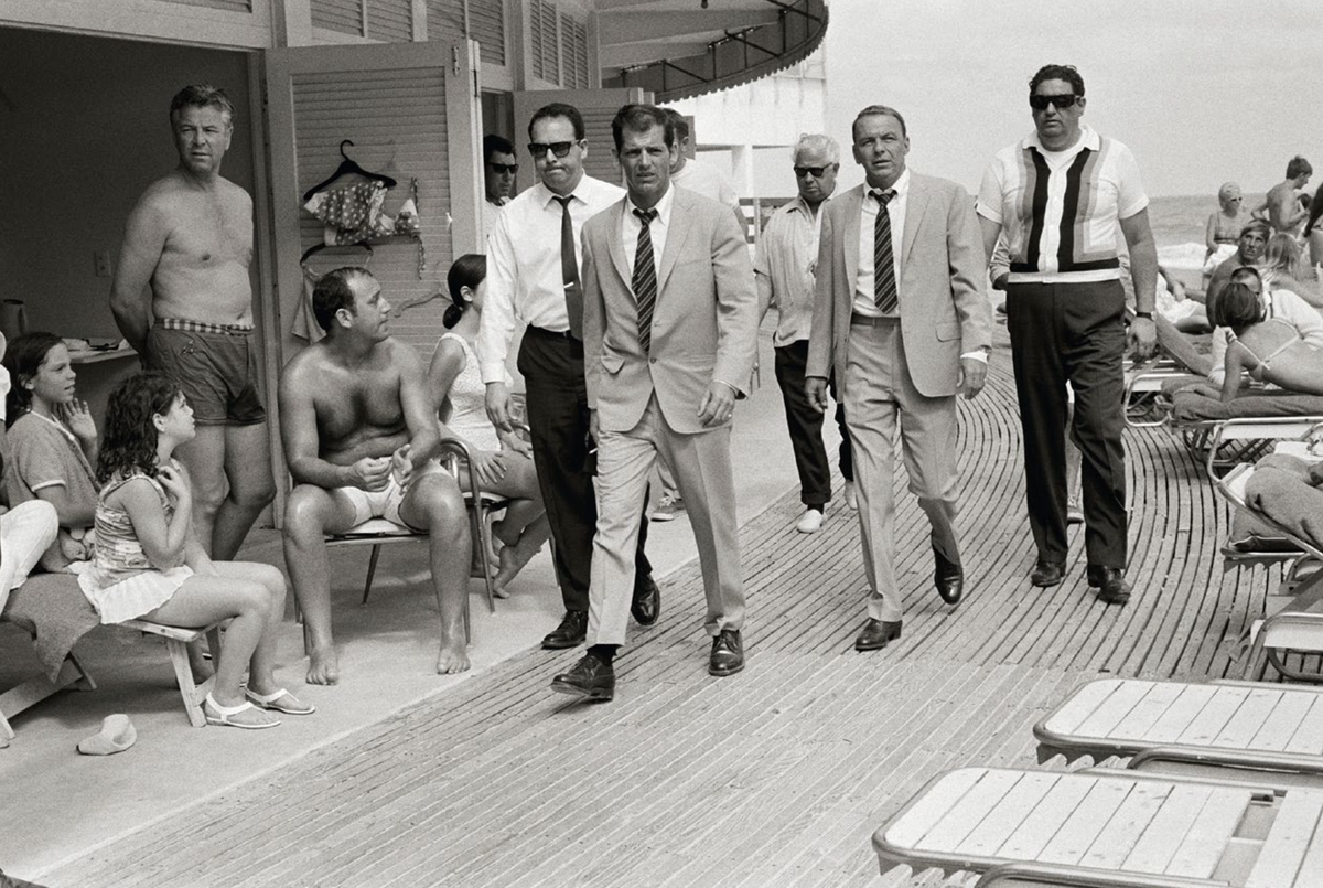 Frank Sinatra on the Set of 'The Lady in Cement', Fontainebleau Boardwalk, Miami, 1968 (Platinum)