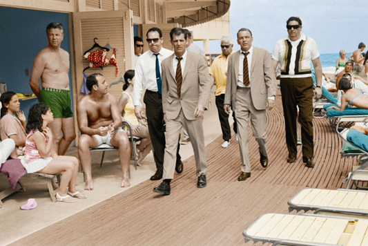 Frank Sinatra Filming 'The Lady in Cement', Fontainebleau Boardwalk, Miami, 1968 (Colorized)
